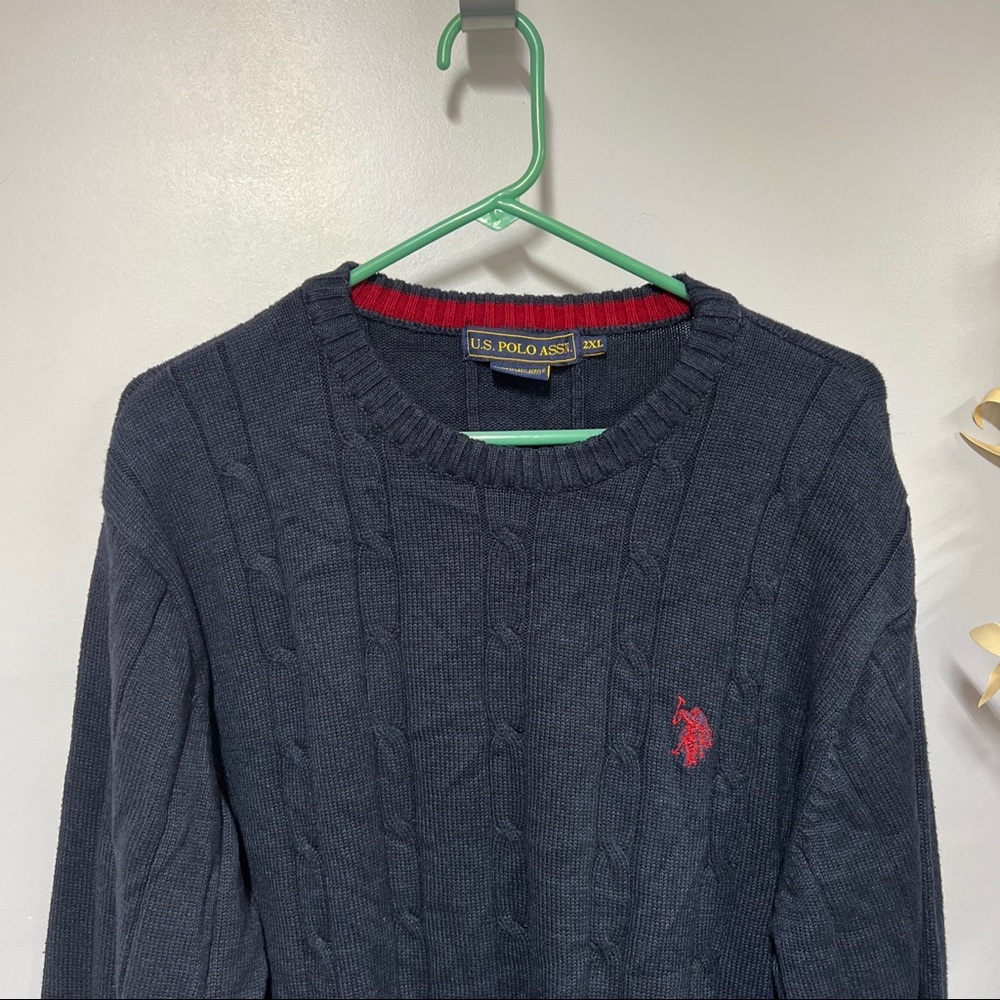Pullover US Polo Assn Sweater Men's 2XL Cable Knit Dark Blue Round Neck Classic